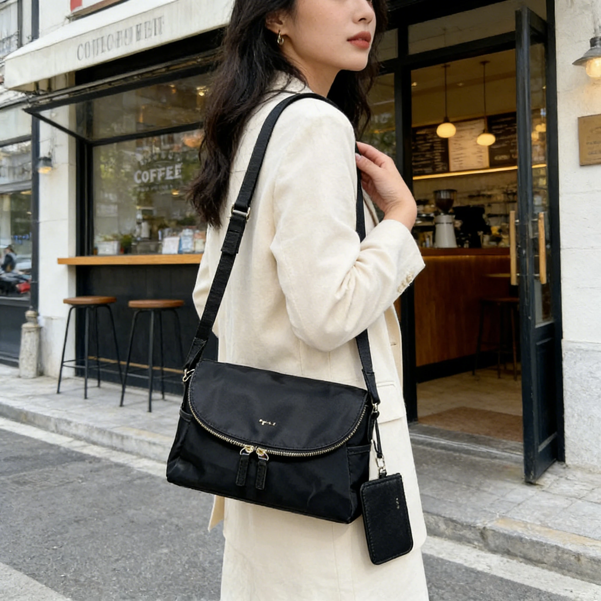 

New Classic Black Women's Bag Flap Zipper Shoulder Crossbody Purse Multi-Compartment Lightweight Large Capacity