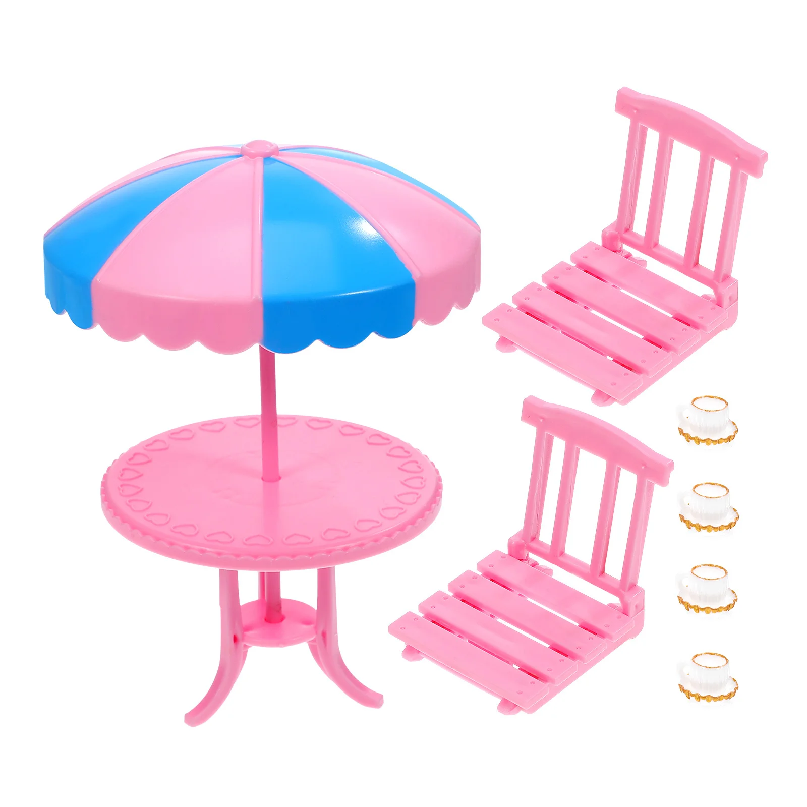 1Set Set Furnitur Lanskap Miniatur Plastik Kokoh Meja Mini Kursi Cangkir Kopi Aksesori Rumah Boneka Tambahan