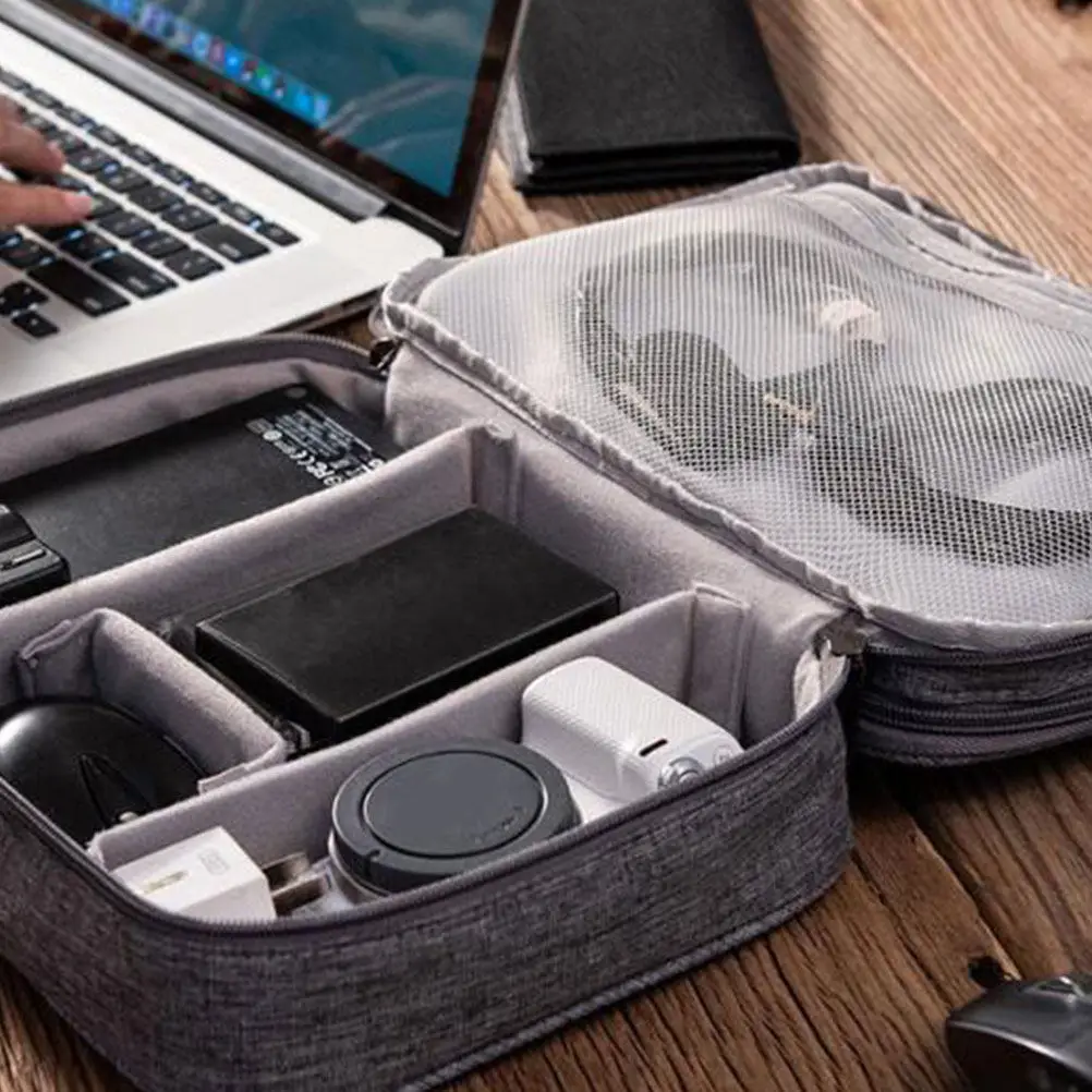 Large Capacity Digital Tool Bag for USB Cables Earphones Power Bank Mouse Charger Portable Outdoor Travel Accessory Light Grey