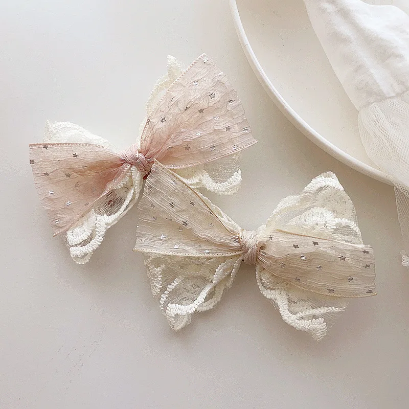 Baby Girl Princess Lace Ribbon Bow Children Lolita Headwear Top Clip Hairpin Head-Dress Party Wedding Birthday Baby Accessories