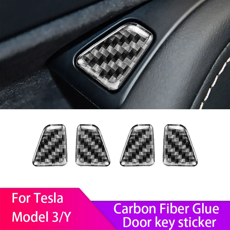 For Tesla Model 3 Y 2017-2023 Carbon Fiber Glue Four Doors Key Buttom sticker Automotive interior accessories 4PCS