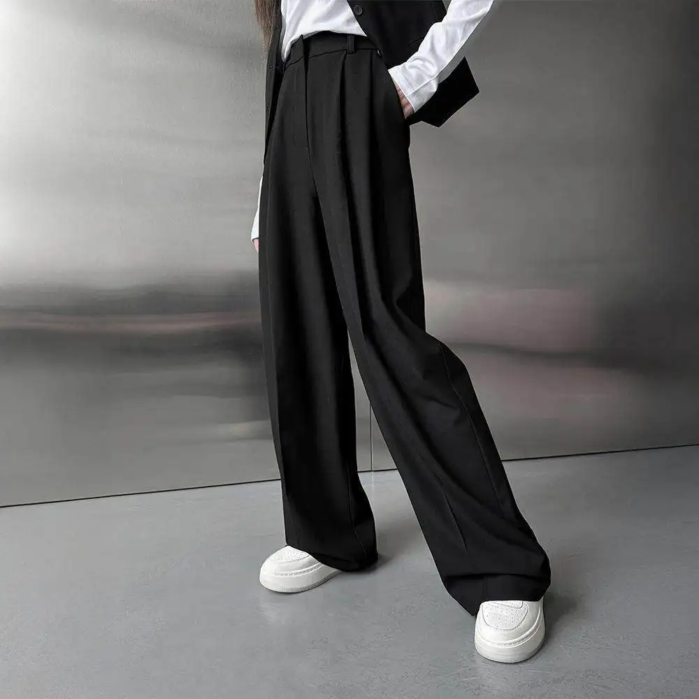 

Women's Wide Leg Pants Drapey Loose Fit Straight Cut Spring Summer New Style Versatile Casual Trousers mid Waist PU Material