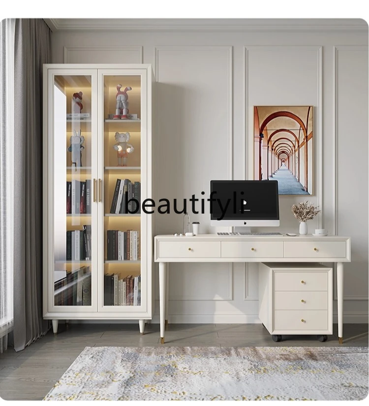 

Light luxury bookcase solid wood floor bookshelf combination living room special, wall bookcase display, display cabinet