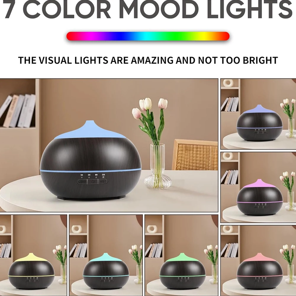 550ML Essential Oil Diffuser  BPA Free Ultrasonic Aromatherapy Diffuser, with 7-Color Lights Waterless Auto Shut Off for Home、Ro