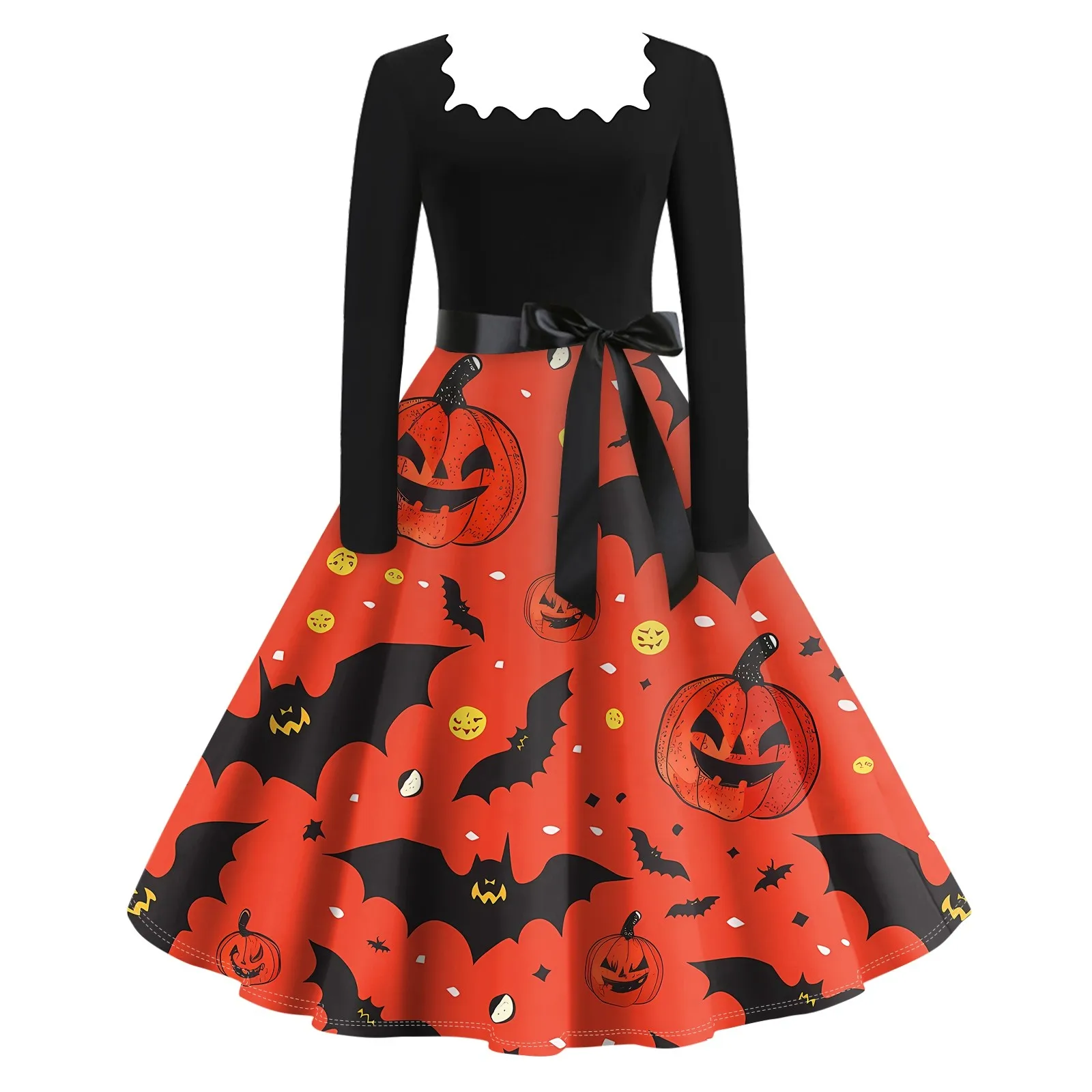 Halloween Print Flare Dress For Women Long Sleeve Dress Hollow Party Casual Dresses Vestidos Para Mujer Dresses For Women