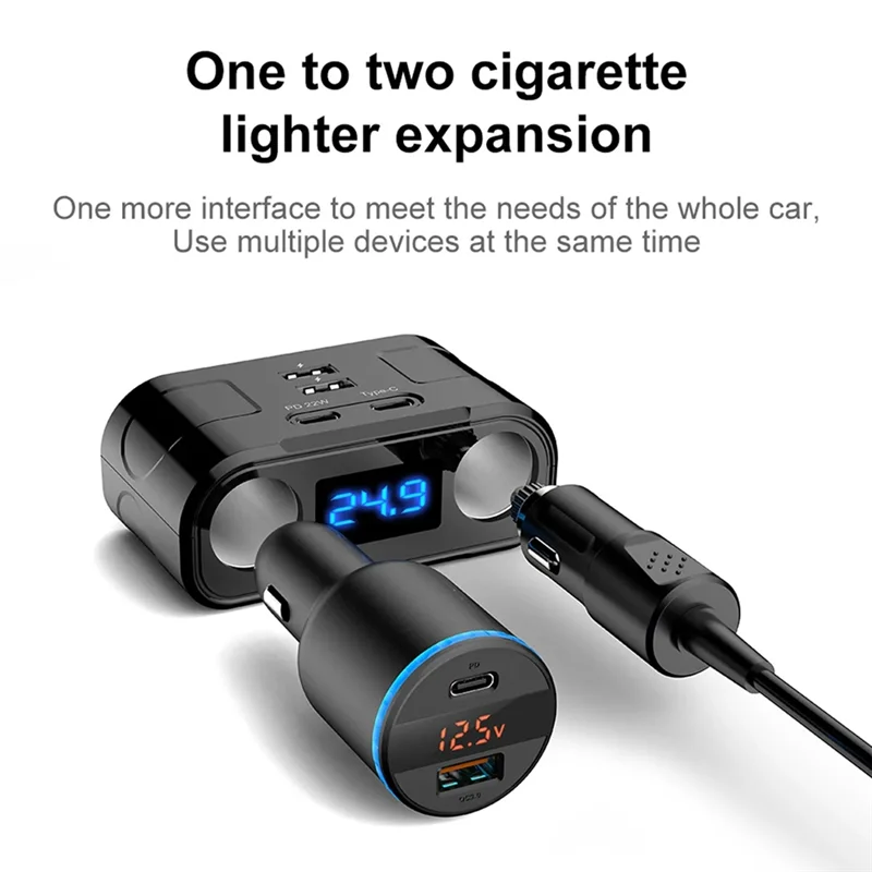 

A85E-2 Sockets Car Charger PD 22W Fast Charging Car Charger Voltage Detection Phone Charger