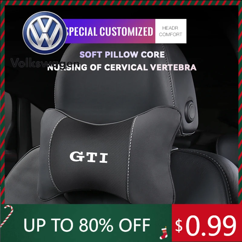 

2026 Hot For VOLKSWAGEN VW 1Pcs Car Interior Headrest Seat Head Support Neck Pillow For Volkswagen GTI Amarok T5 Teramont CC GTD
