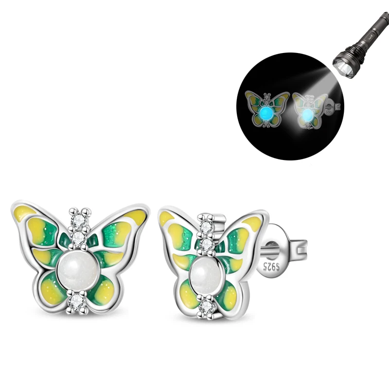 New 925 Sterling Silver Quiet Butterfly Glowing Earrings Sparkling CZ Zircon For Women Adorable Birthday Cute Jewelry Gifts