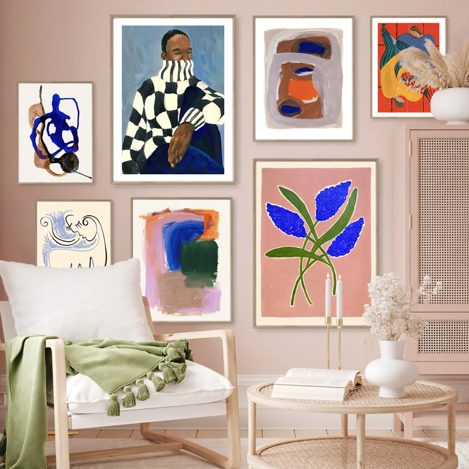 Grid Girl Flower Leaf Graffiti Dekor Wandkunst Leinwand Malerei Abstrakte Vintage Poster Bilder für Wohnzimmer Home Decorati