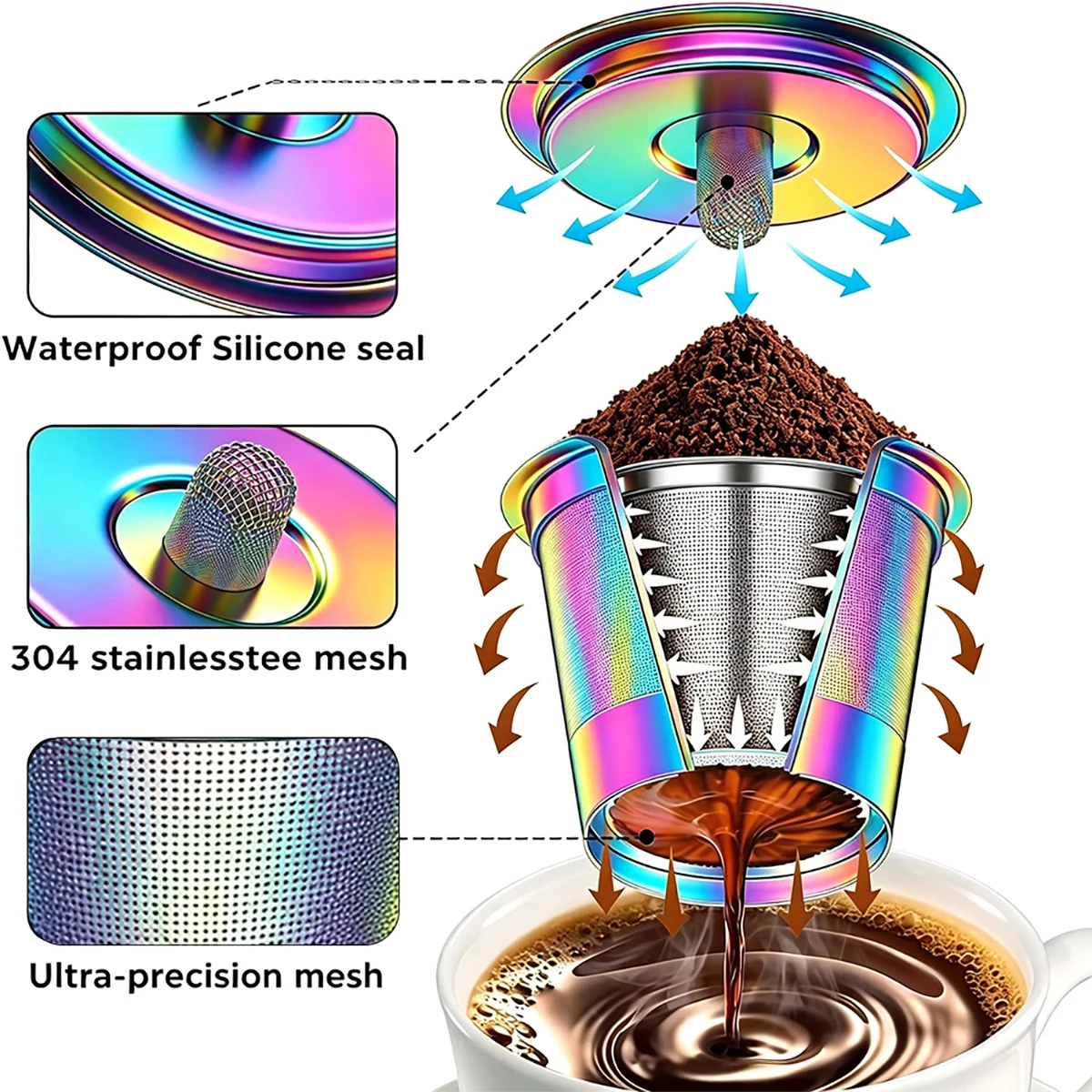 Wholesale Price Reusable Color Focus K Cups Coffee Pods Universal 304 Stainless Steel Permanent Filter Coffee Maker Accessories