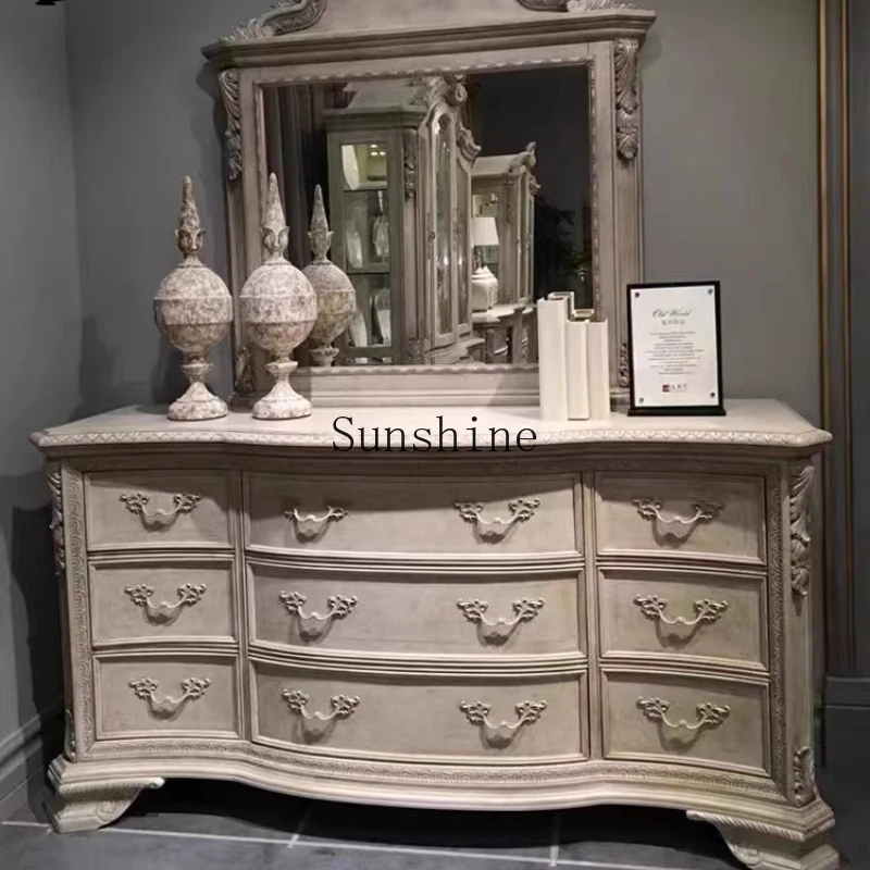 

American light luxury solid wood country retro old carved dresser locker