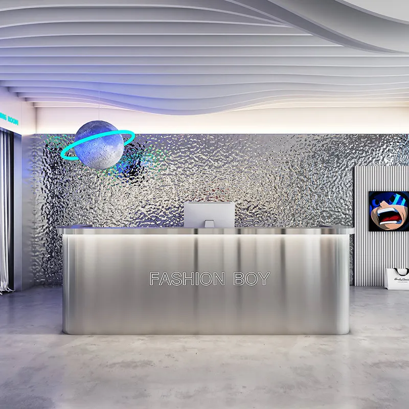Modern Stainless Steel Front Desk Nordic Barber Shop Dance Studio Cashier Desks Premium Bar Counter Office Furniture FYRD
