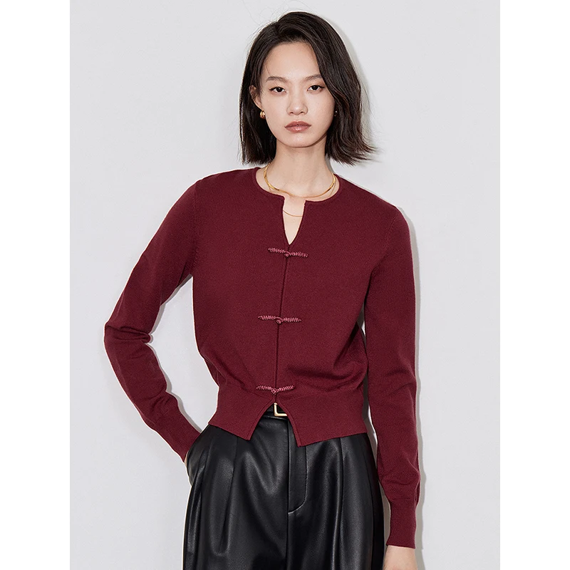 TOYOUTH Women Knitwear 2024 Autumn New Chinese Style Knot Button Slim Fit Pullover Tops