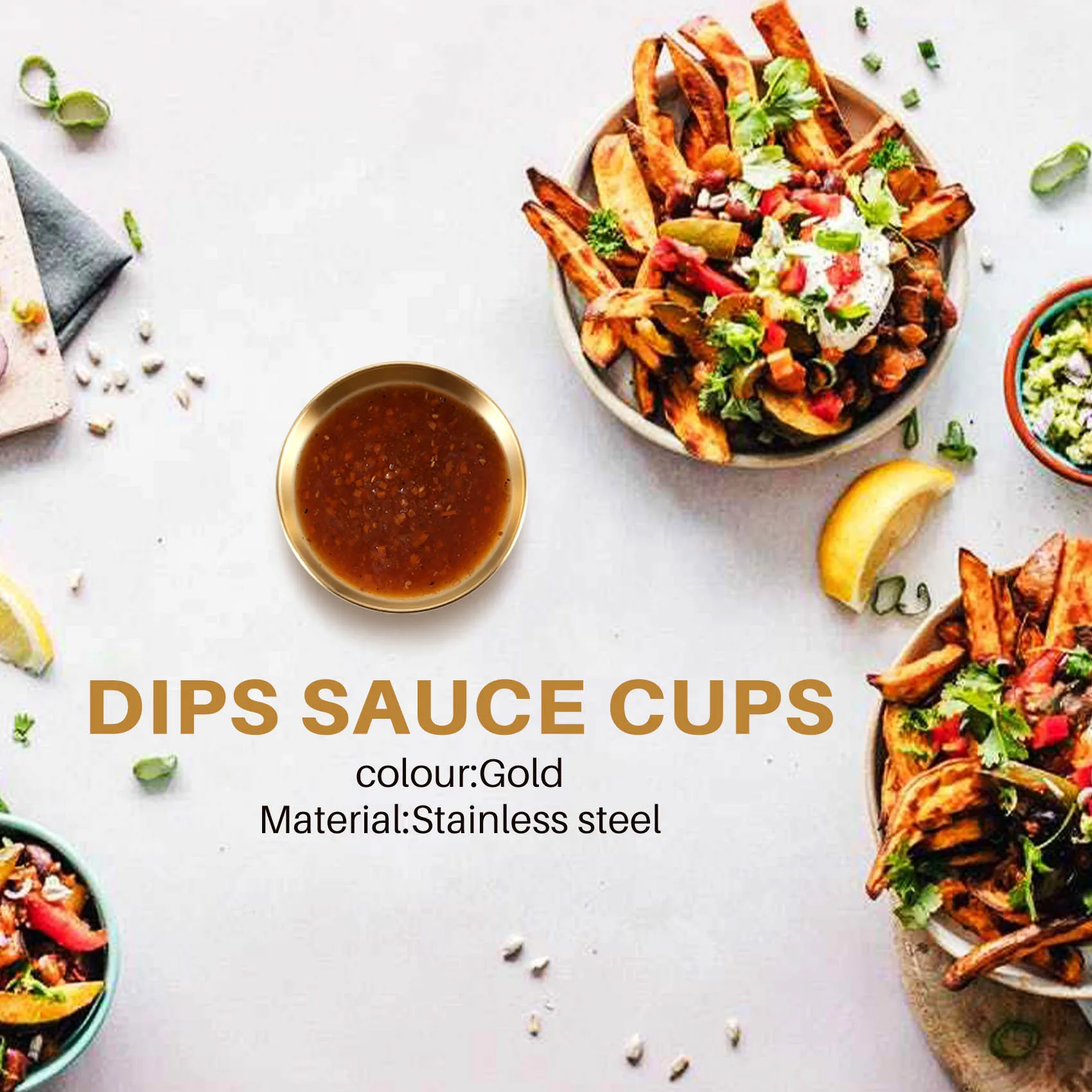 

4PCS Round Small Dish Golden Sauce Seasoning Dish Home Restaurant