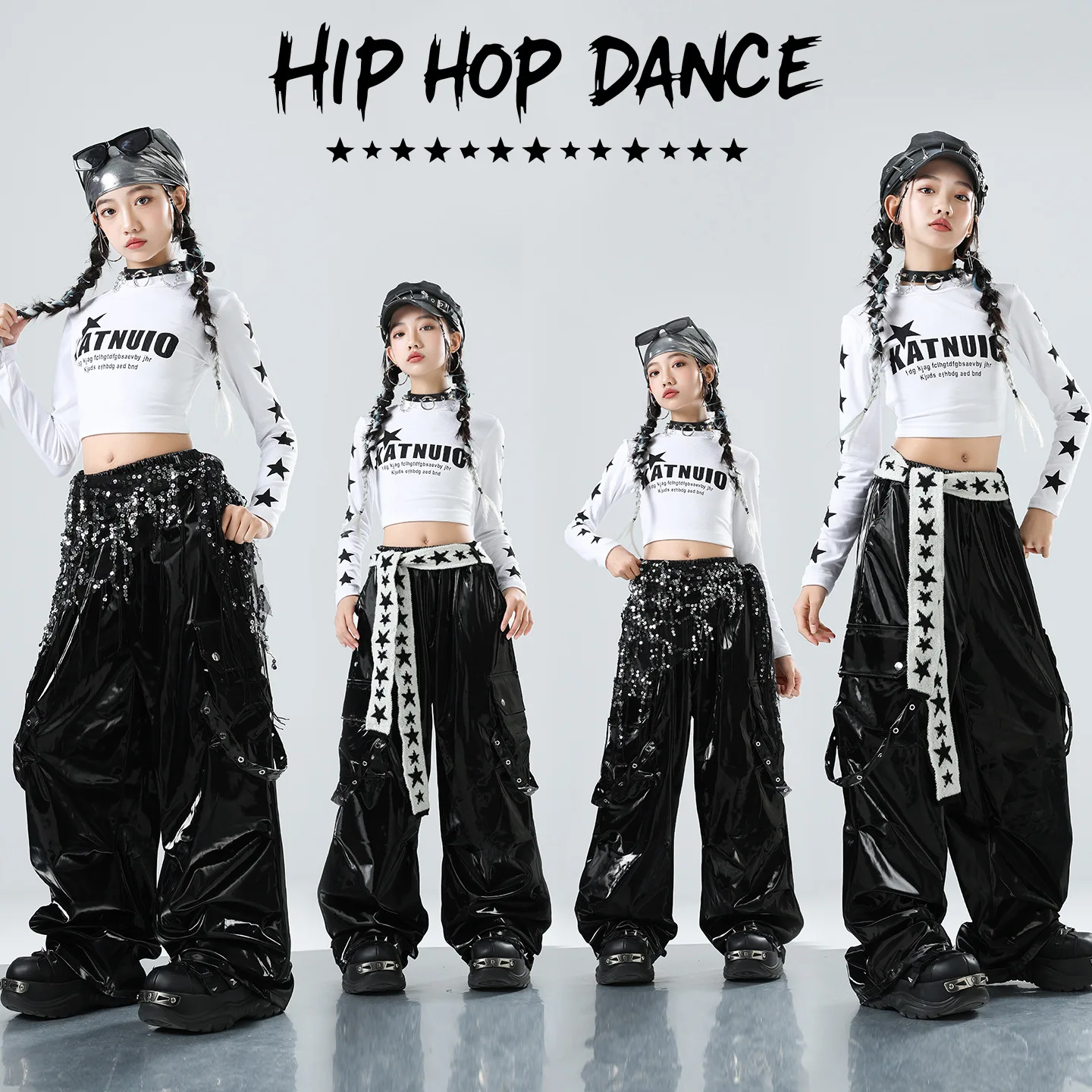 

Комплект одежды для девочек: белые укороченные топы в стиле K-pop, брюки карго для уличных танцев, костюм для хип-хопа и джаза, детская уличная одежда для девочек