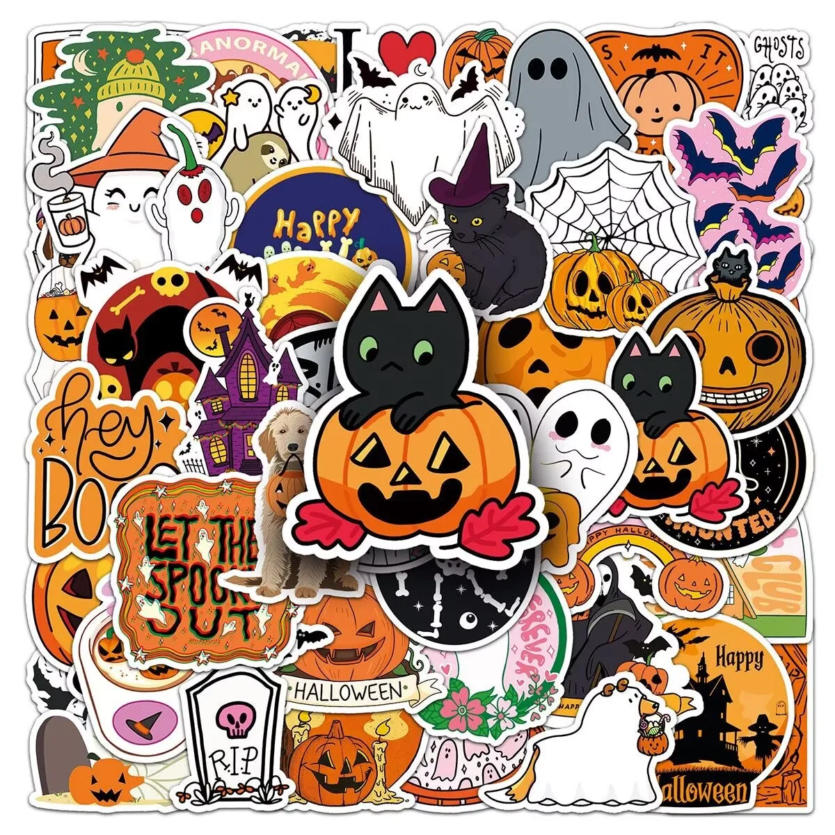 50pcs Halloween Pumpkin Ghost Witch Funny Stickers DIY Luggage Notebook Skateboarding Water Cup Decoration Sticker Cosplay Props