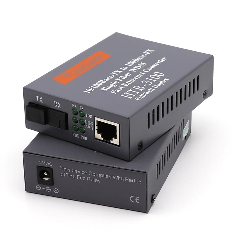 

1pair 10/100Base Netlink HTB-3100-AB Fiber Optical media converter SM simplex RJ45 25KM Fiber Transceiver