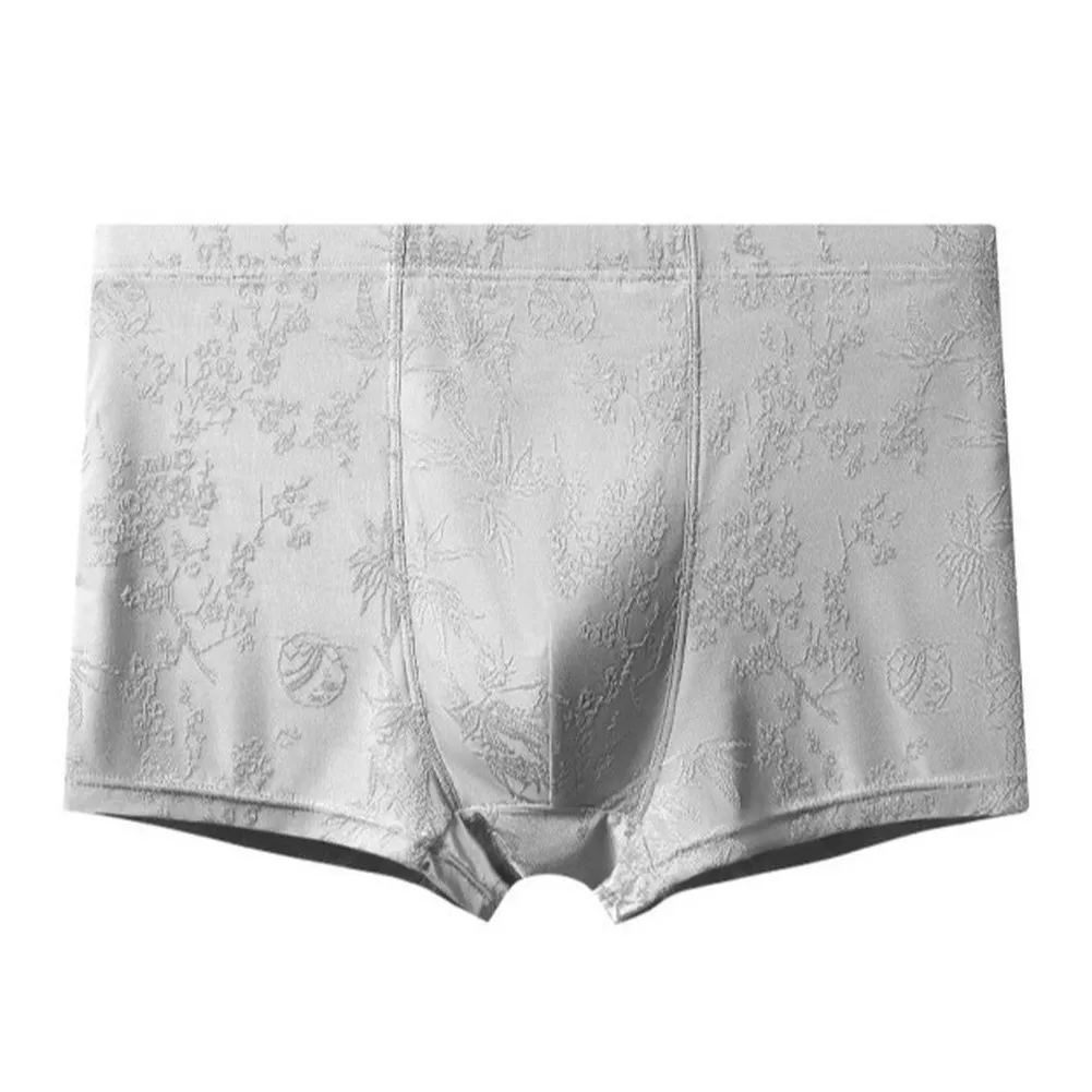 Men Ice Silk Jacquard Boxer Shorts Middle Waist Underwear Solid Male Underpants  Quick Dry Breathable Underwear