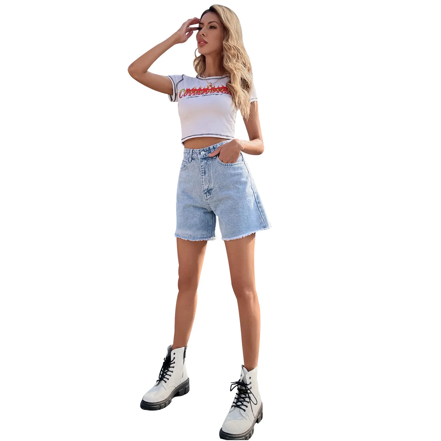 Caofeimao Blue Women's Denim Shorts Summer High Waist Casual Chic Loose Jean Shorts for Women Summer 2023 Denim Short Femme