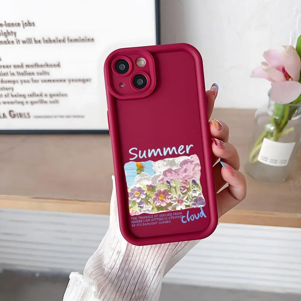 Gradual Tulip Phone Case Simple Solid Color Matte Silicone Case For IPhone 15 14 13 12 11 Pro Max Plus Lens Full Couple