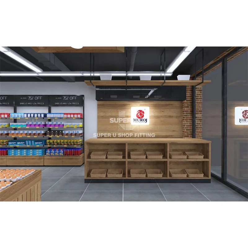 (Personalizzato) espositore per mobili su misura per negozi di frutta e verdura espositore per negozio di frutta Design per interni Megastore Grocery Supermar