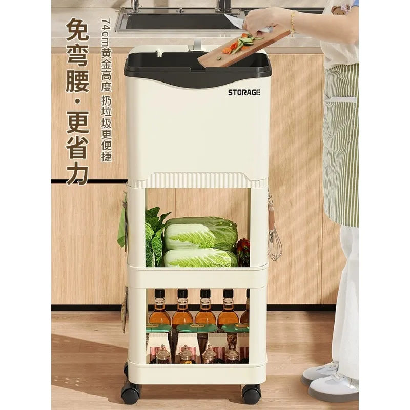 Kitchen trash can household large capacity new high trash can with lid no bending removable rack