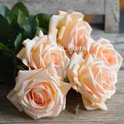 Artificial Real Touch Roses, Champagne Peach Soft Yellow Garden Roses, Premium Fake Florals for DIY Wedding Bouquets&Home Decor
