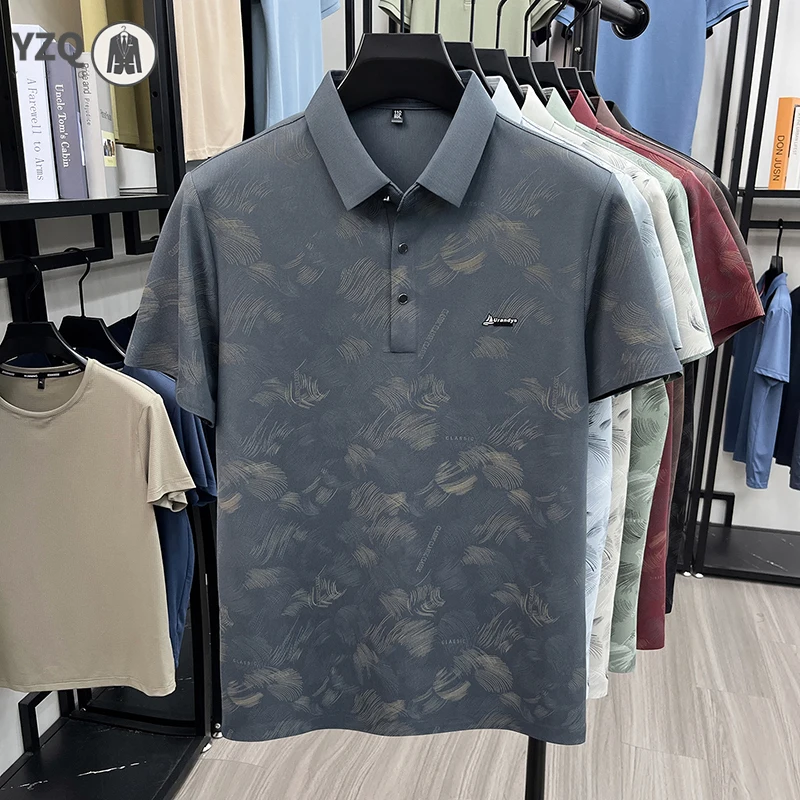 All Season Basic Abstract Print Male Polo Short Sleeve Smooth Fabric Home Rest Daily Commute Leisure Garment