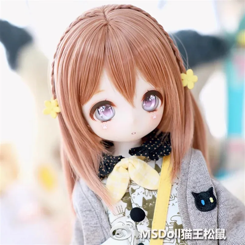 BJD 人形かつらロングヘア 1/3 1/4 1/6 MSD MDD YOSD 前髪付き黒茶色ピンクヘアアクセサリー