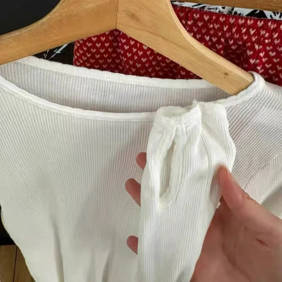 

Solid Color White Basic Simple Fall Women T-shirts Long Sleeve Slim Casual Tees Cotton Soft Lace Round Neck Tight Tops Spring