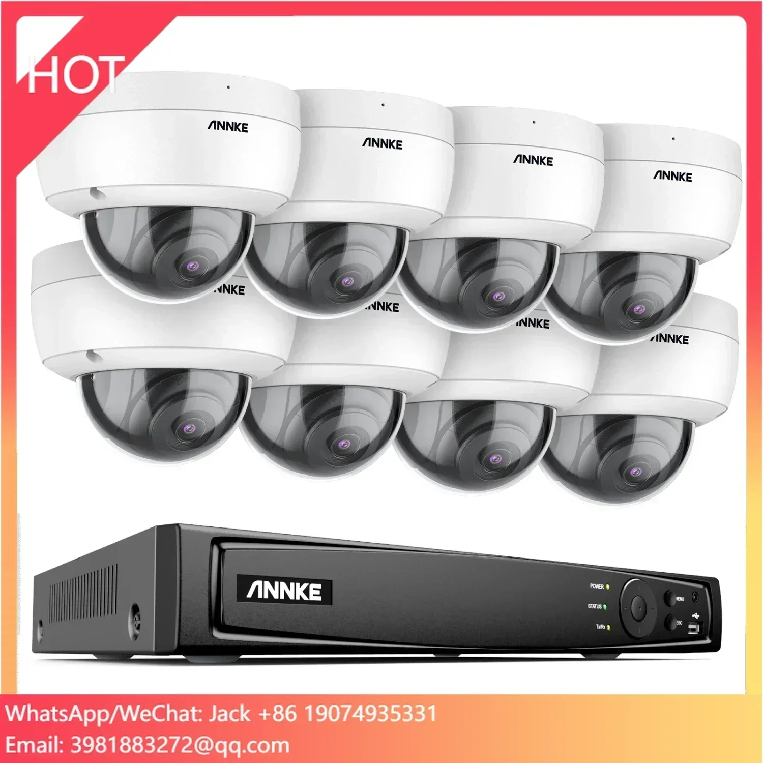 ANNKE 16CH 4K(8MP) H.265 PoE NVR CCTV System + 8pcs 3K(5MP) AI & Microphone HD Night Vision PoE IP Dome Camera With SD Slot