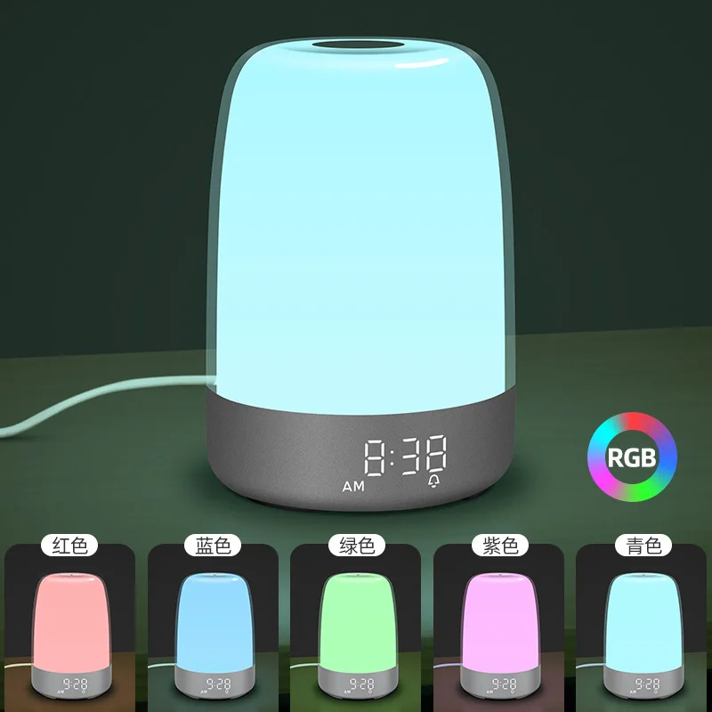 일출 기상 LED 수면 조명, 침대 옆 분위기 알람 시계, 작은 야간 조명, 아날로그 형광