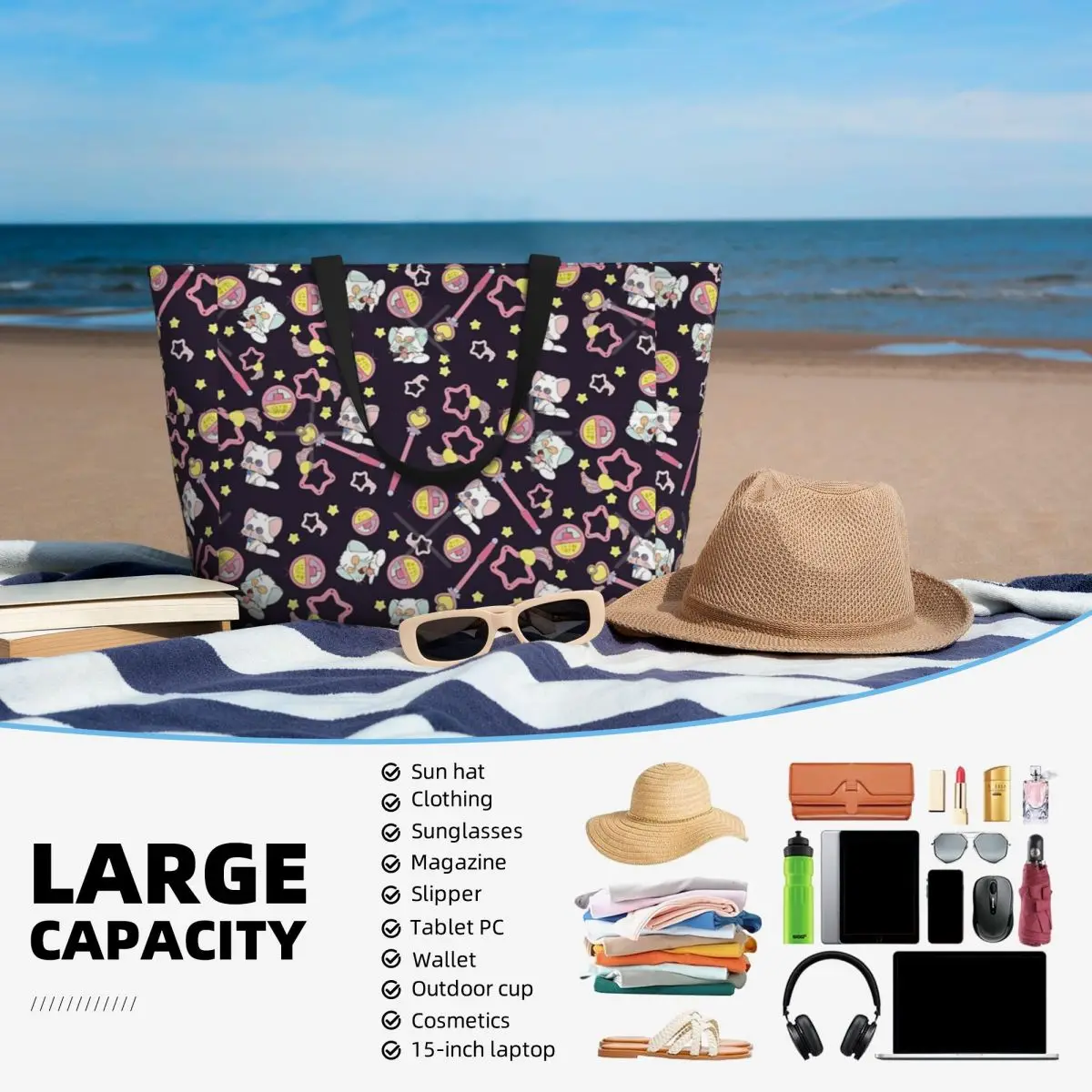 Bolsa de viaje de playa con textura de Mami cremosa, bolso de mano personalizable de gran capacidad, bolso de hombro diario, patrón multiestilo