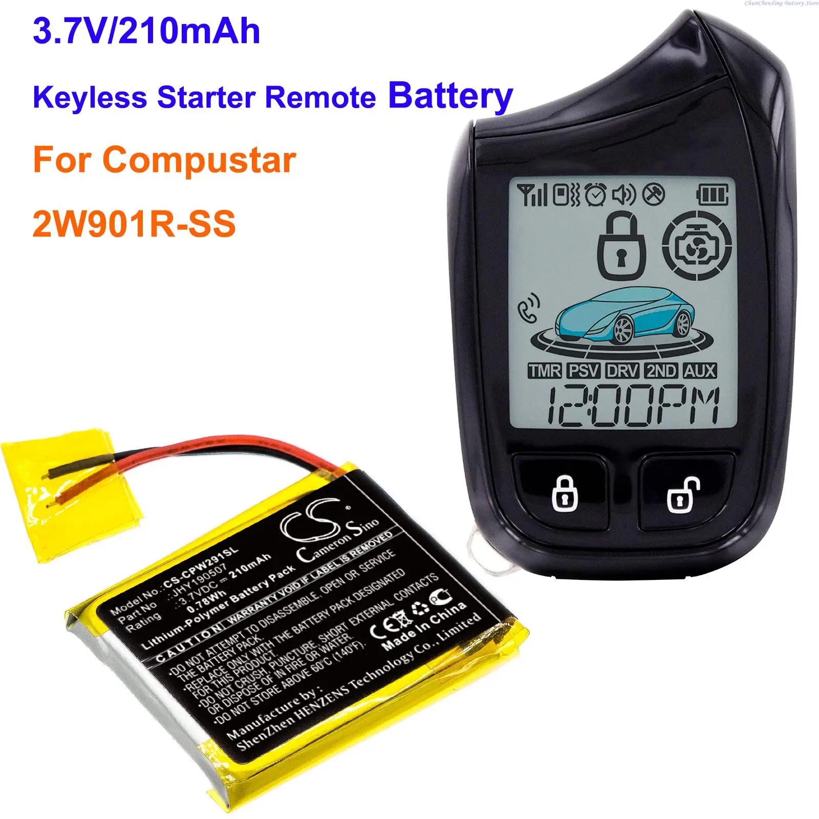 Cameron Sino 210mAh Keyless Starter Remote Battery JHY190507 for Compustar 2W901R-SS