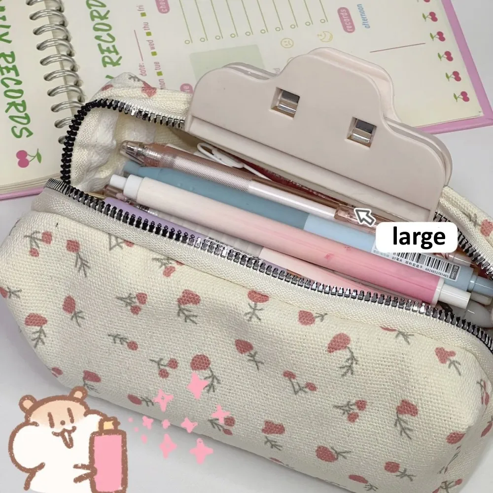 Small Flowers Floral Pencil Bag High Capacity Fresh Style Pen Bag Aesthetic Storage Bags Pencil Cases School Supplies