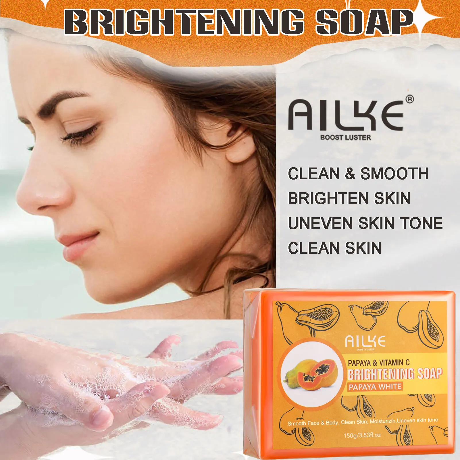 AILKE Papaya Dark Spot Remove Soap,Cleaning, Soften Skin, Brighten And Even Skin Tone Bath Bar ,Hydrating, Nourishing Shower Gel