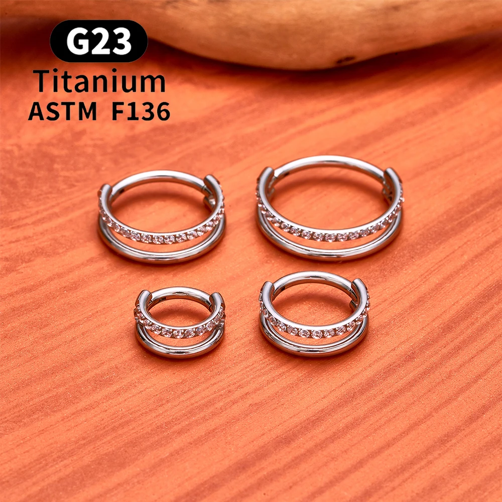 ASTM F136 Titanium 16G Hinged Nose Ring CZ Septum Clicker Cartilage Hoop Earrings Tragus Rook Daith Conch Helix Piercing Jewelry
