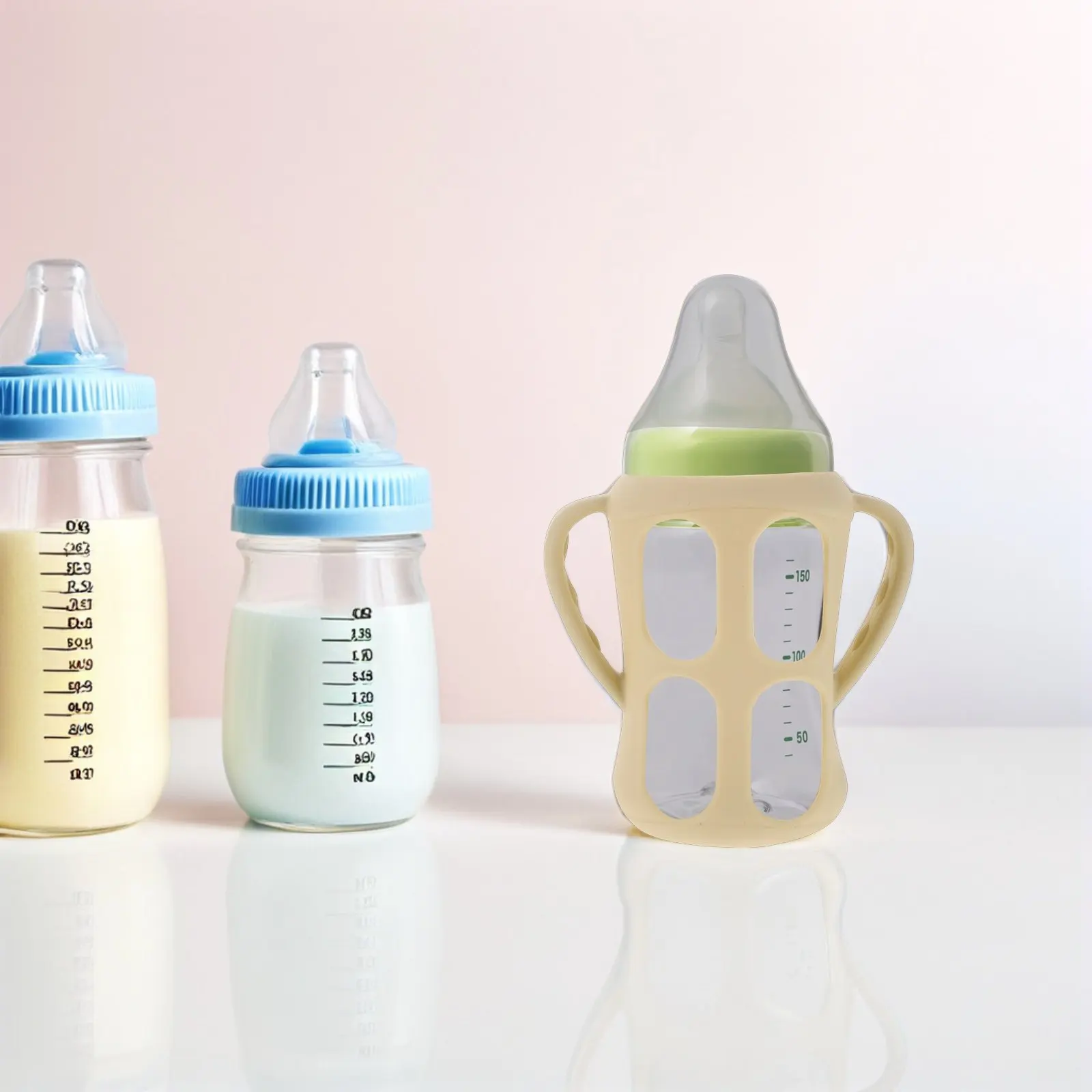 

3Pcs Silicone Bottles Protector with Handles Soft Colorful Anti-Collision Grip Cover for Infant Feeding Bottles Nursery
