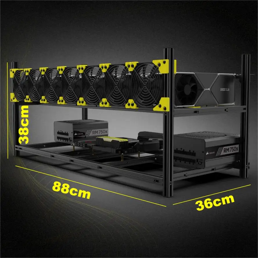 Imagem -04 - Funplaysmart V4c 12-quadro do Mineiro de Gpu Caixa Empilhável da Mineração da Criptomoeda da Liga de Alumínio Cremalheira do ar Aberto com Suporte do fã