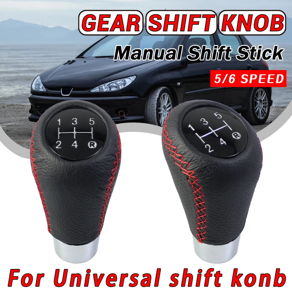 Universal 5 Speed Manual Leather Red Stitch Gear Shift Knob Car Gear Stick Shift Knob Lever Manual Transmission M8 M10 M12