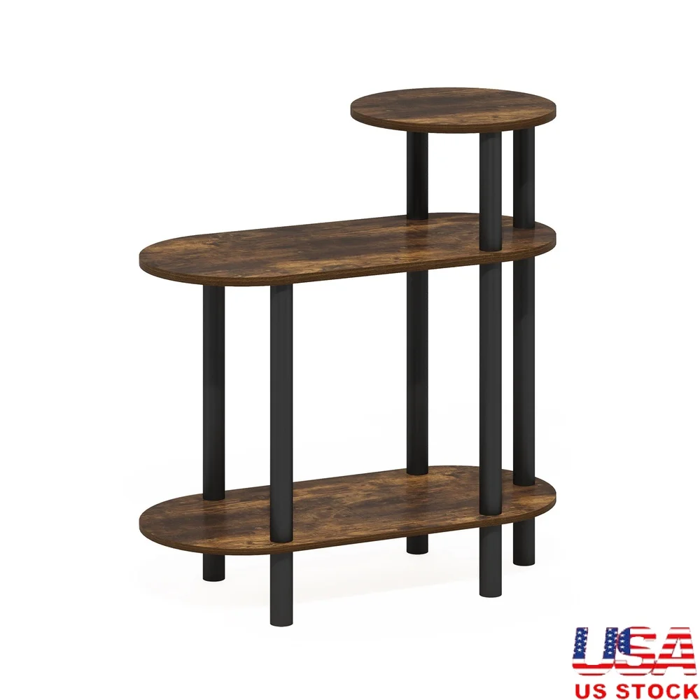 

3-Tier Oval Side Table with Open Shelves Easy Assembly Compact Design Living Room Dorm Room Indoor Use