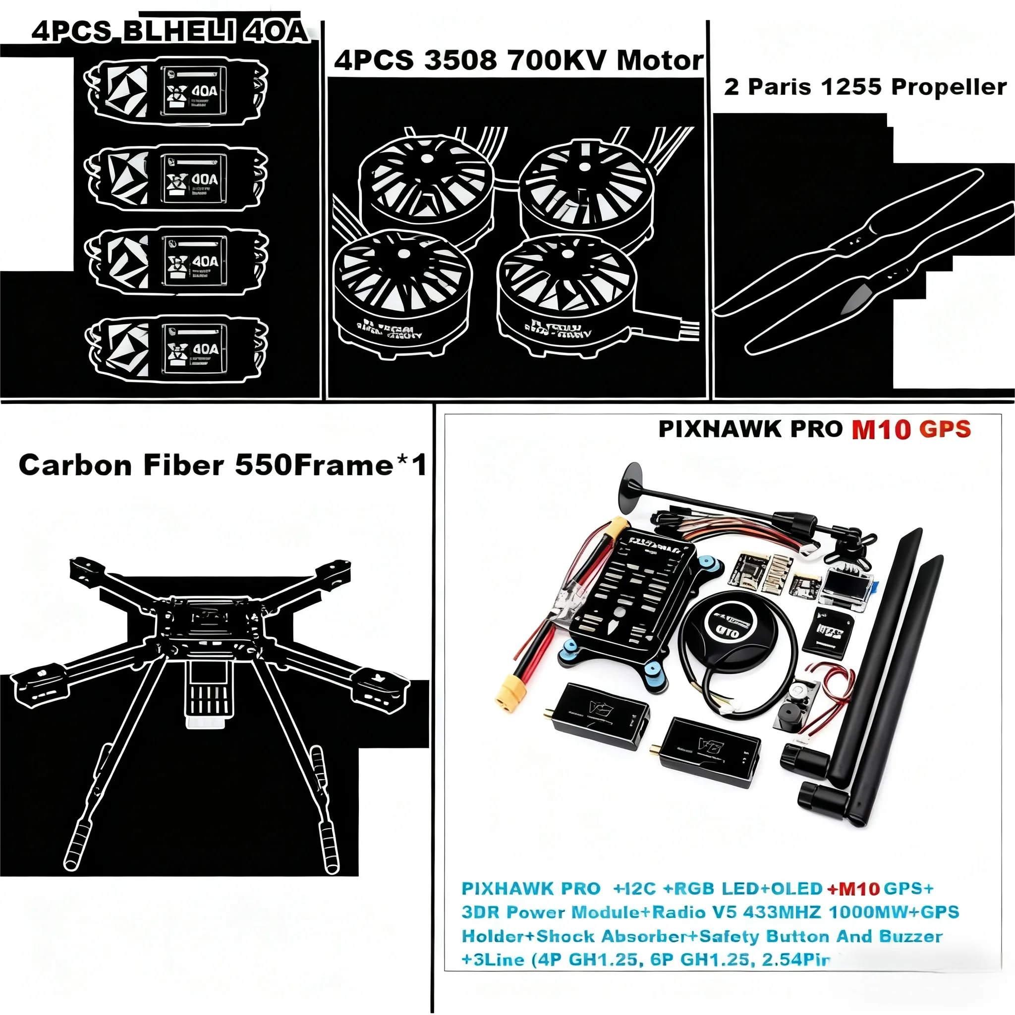 

HanNiu 550 Hexa Frame PIXHAWK PRO M8N M9N M10Control Карбоновый Ardupilot Радиотелеметрия Квадрокоптер BLHELI 40A 3508 700KV Мотор ESC