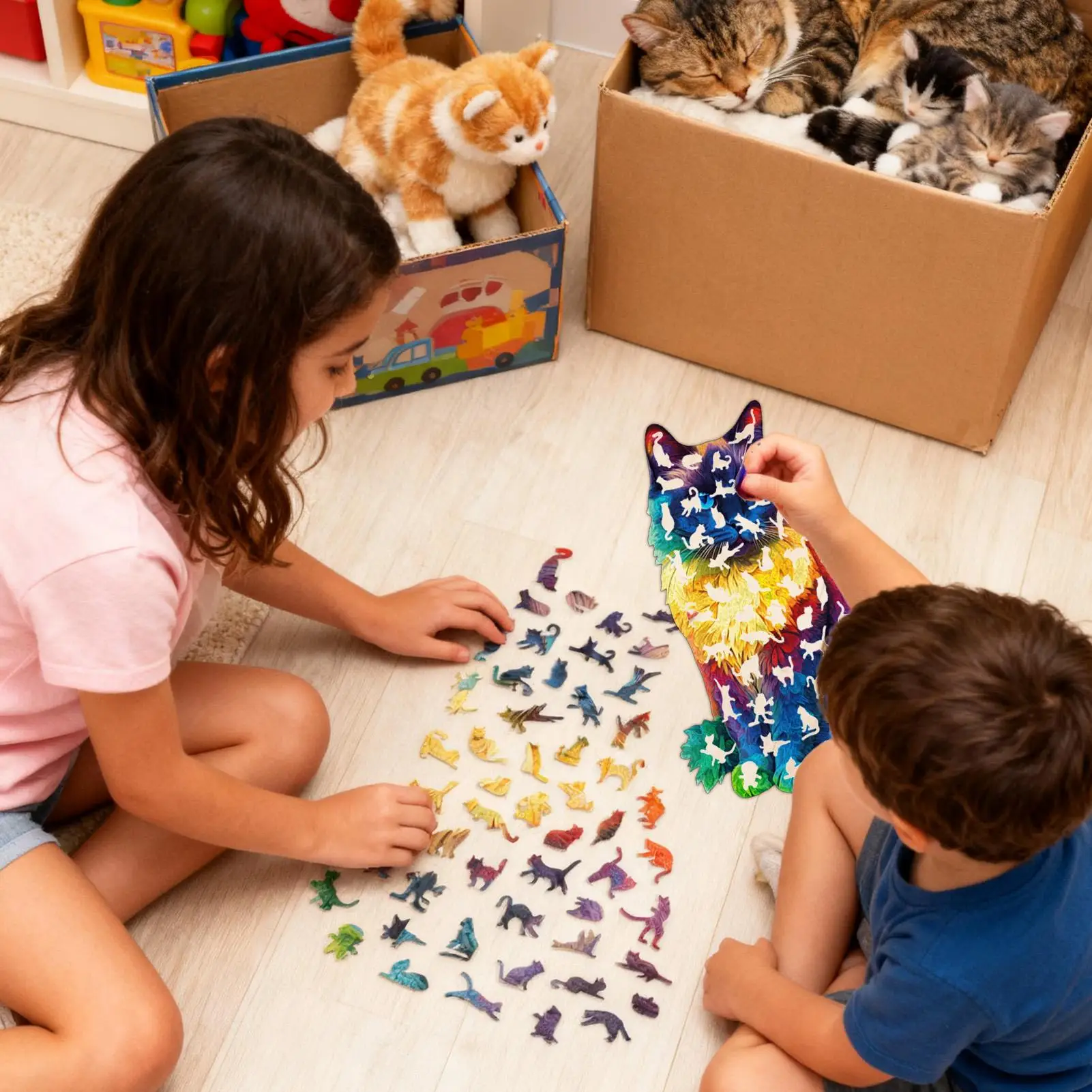 Wood Cat Puzzle 201 Pieces Home Decor Irregular Animal Puzzles For Adults Teens Cat Lovers Collectors Family Gatherings Game