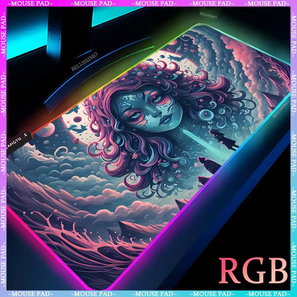 Anime Girl-Tapis de souris de jeu RVB pour ordinateur portable, tapis de clavier, tapis de souris LED, tapis de protection, tapis de souris de bureau, accessoires pour ordinateur portable