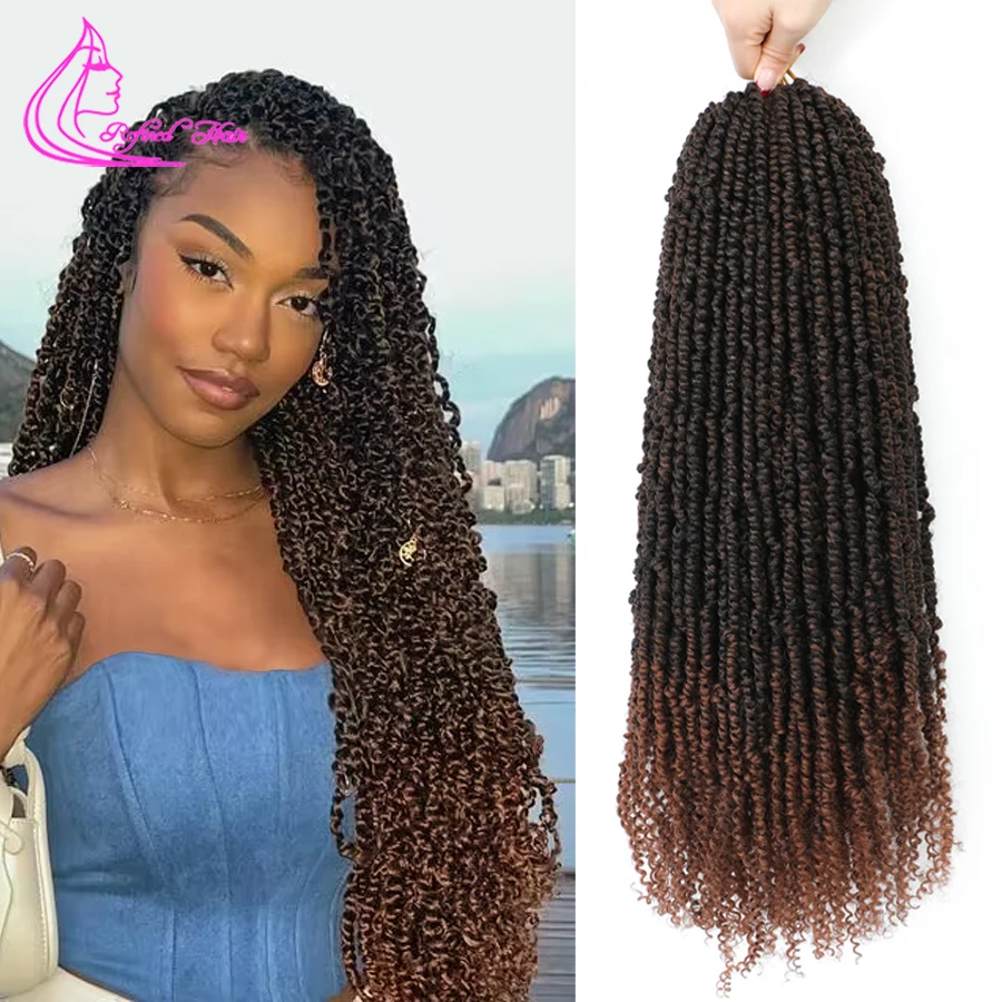 

Pre Twisted Passion Twist Hair Crochet Braids Ombre Brown Burgundy Small Bomb Braiding Hair Extensions For Black Woman 24 roots