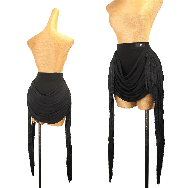 

Latin dance black tassel short skirt adult tango samba rumba professional practice outfit for girls dance training clothes