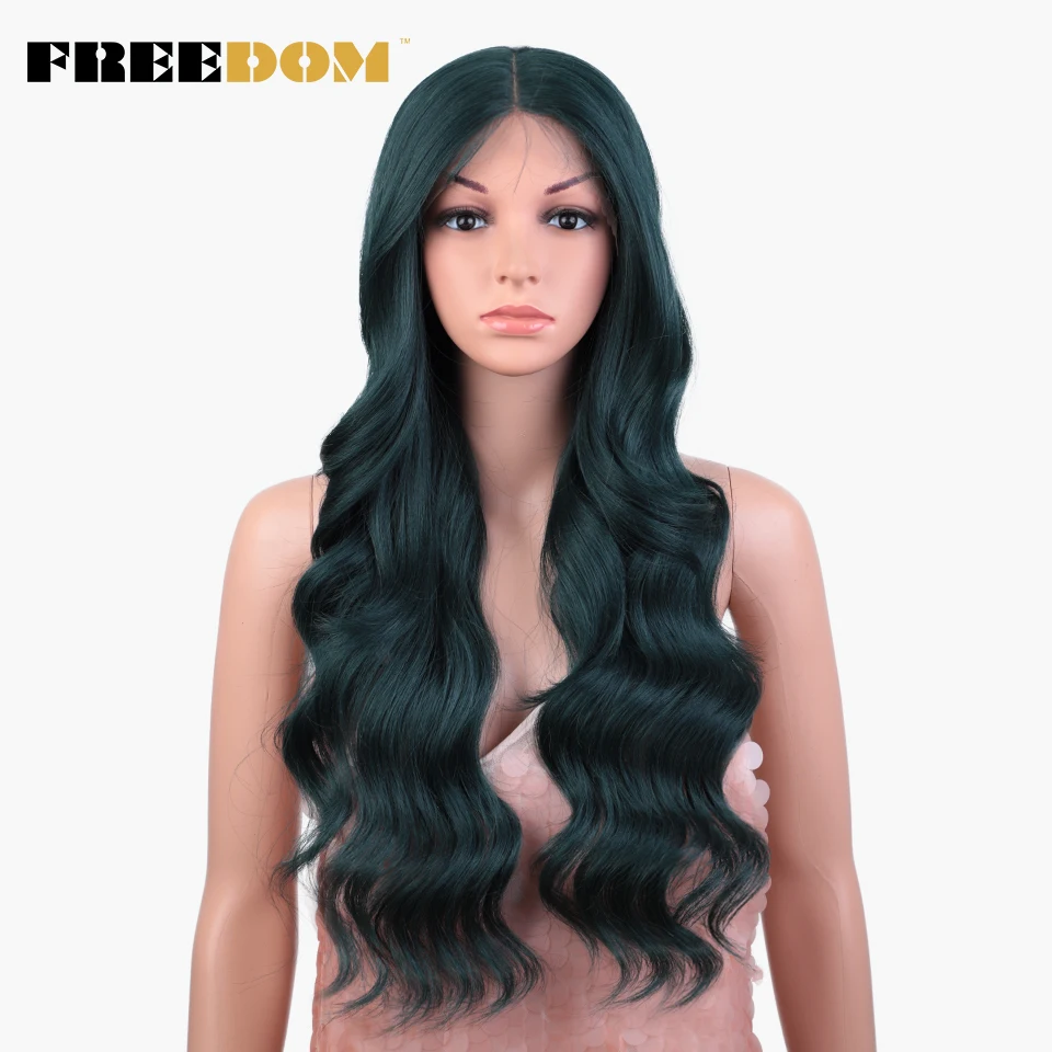 FREEDOM Synthetic Lace Front Wigs Body Wave Free Part Ombre Brown Blue Green Lace Wigs For Black Women Highlight Cosplay Wigs