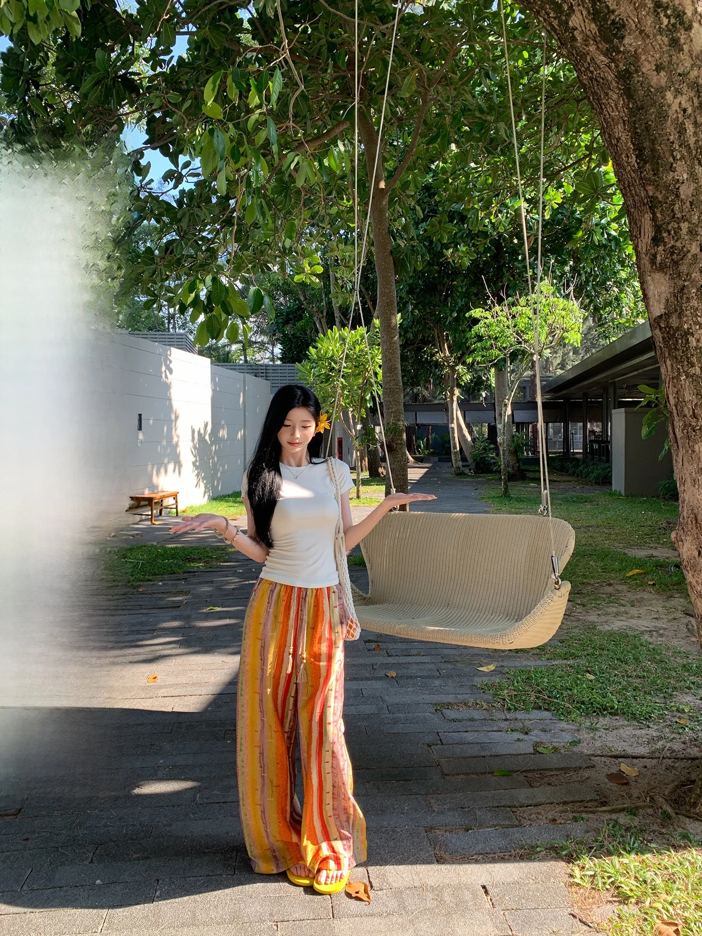 

JoeyJoy Bohemian Wide Leg Casual Pants Women Straight Cut Trousers Retro Sunset Rainbow Summer Fashion Ladies Premium