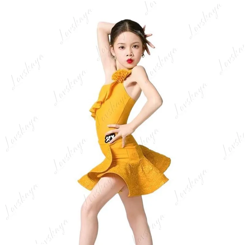 بدلة ممارسة الرقص اللاتيني المنفصلة بدون أكمام للفتيات صيفية جديدة راقية للأطفال بدلة احترافية على الطراز الأجنبي