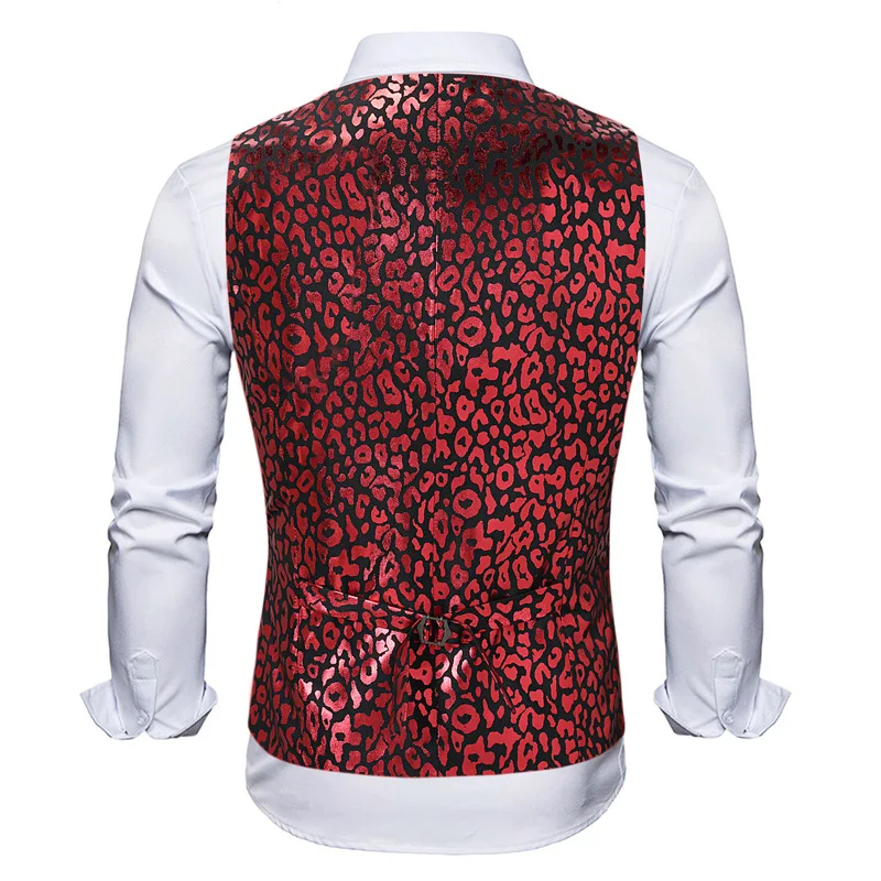 Red Sexy Leopard Suit Vest Men 2023 Brand Slim Fit Double Breasted Vest Waistcoat Men 70s Disco Party Vests Gilet Costume Homme